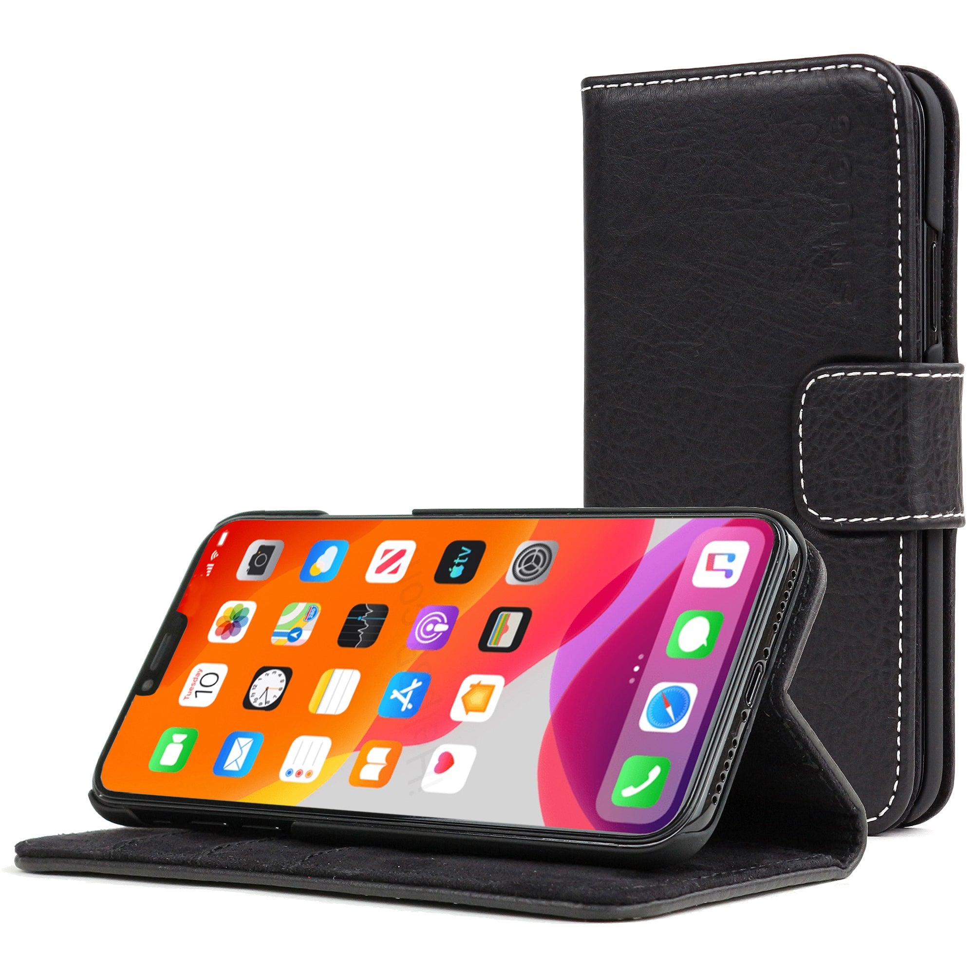 Snugg iPhone 13 Pro Max Leather Case – Folding Wallet Case with 3 Card  Slots, Magnet Closure, and Phone Stand Function – Leather, TPU, and Nubuck